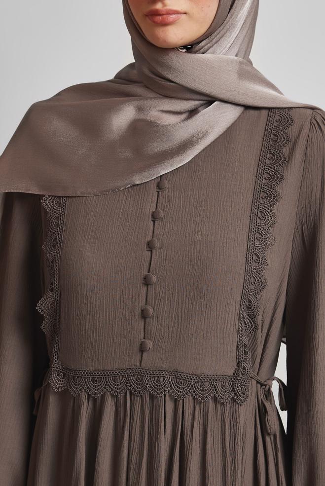 Hijab-Kleidung BRAUN VISKOSE HIJAB KLEID 45412 - ALVİNA