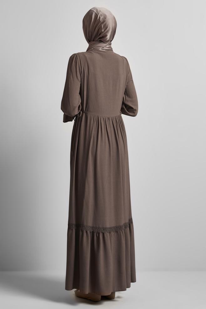 Hijab-Kleidung BRAUN VISKOSE HIJAB KLEID 45412 - ALVİNA