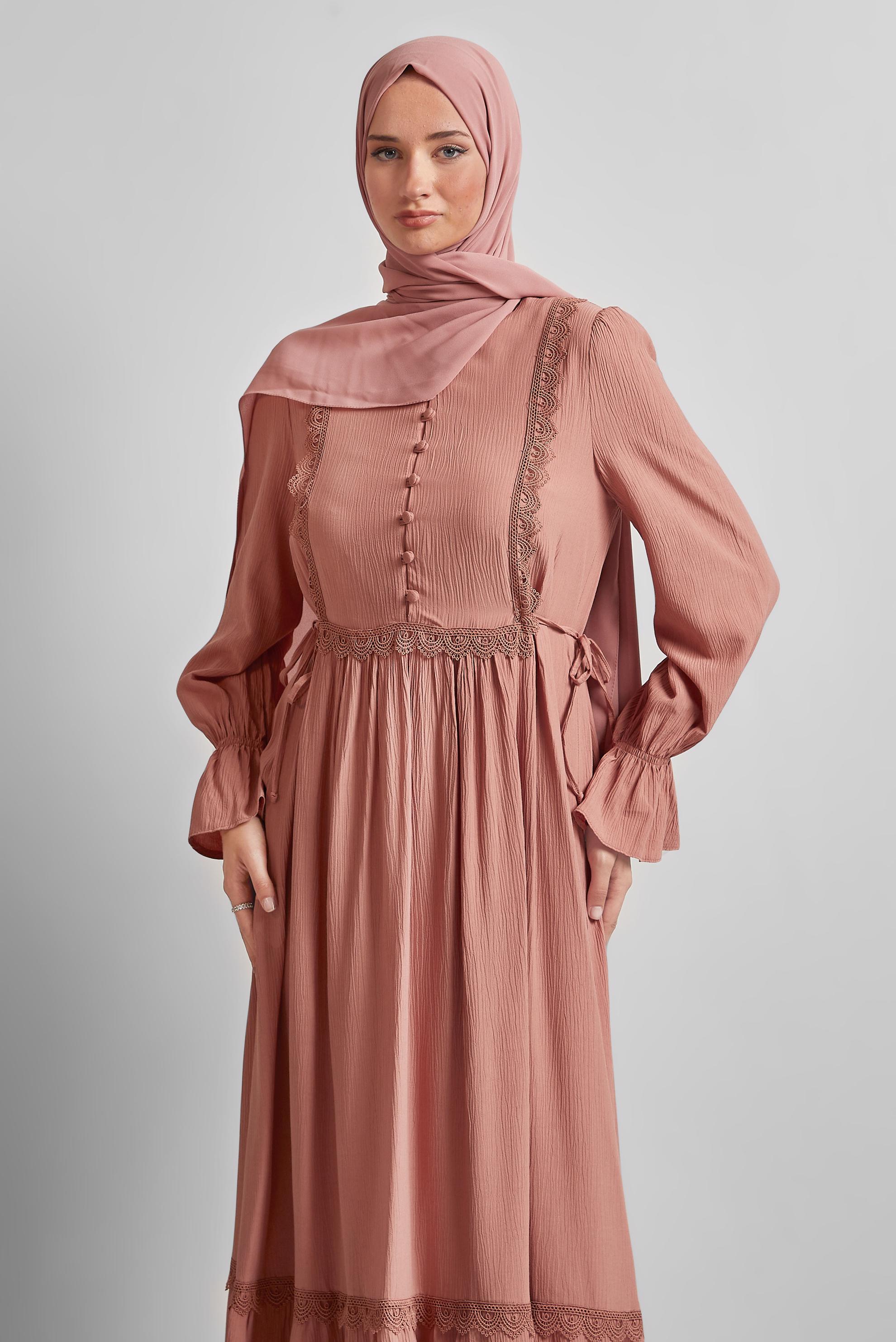 Tesettür giyim PEMBE VİSKON TESETTÜR ELBİSE 45412