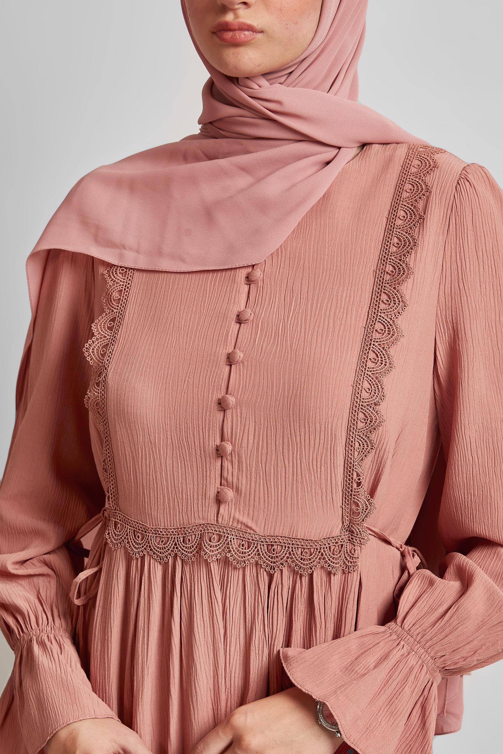 Tesettür giyim PEMBE VİSKON TESETTÜR ELBİSE 45412