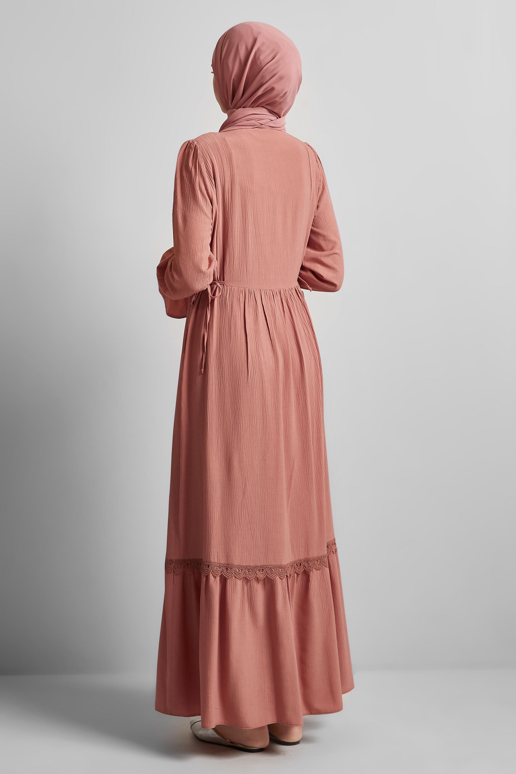 Tesettür giyim PEMBE VİSKON TESETTÜR ELBİSE 45412