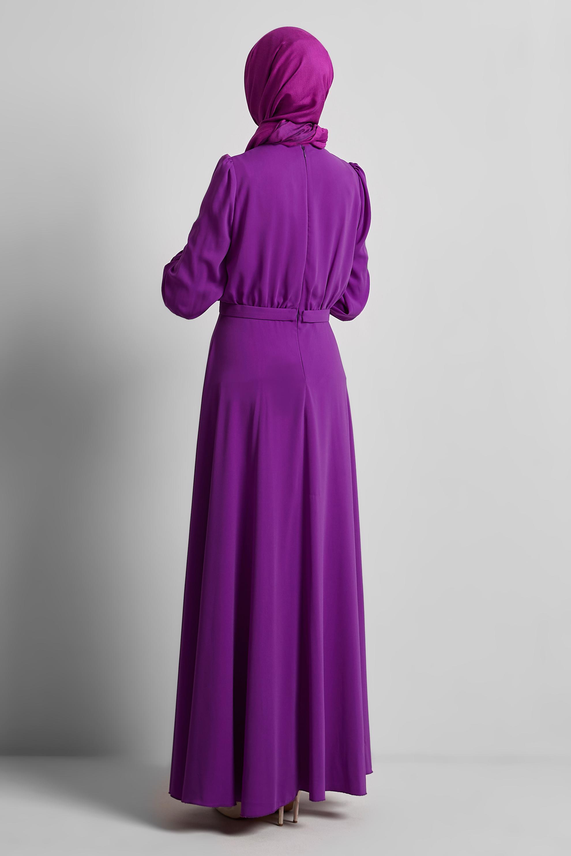 Tesettür giyim MOR PAYET DETAYLI ELBİSE 45419