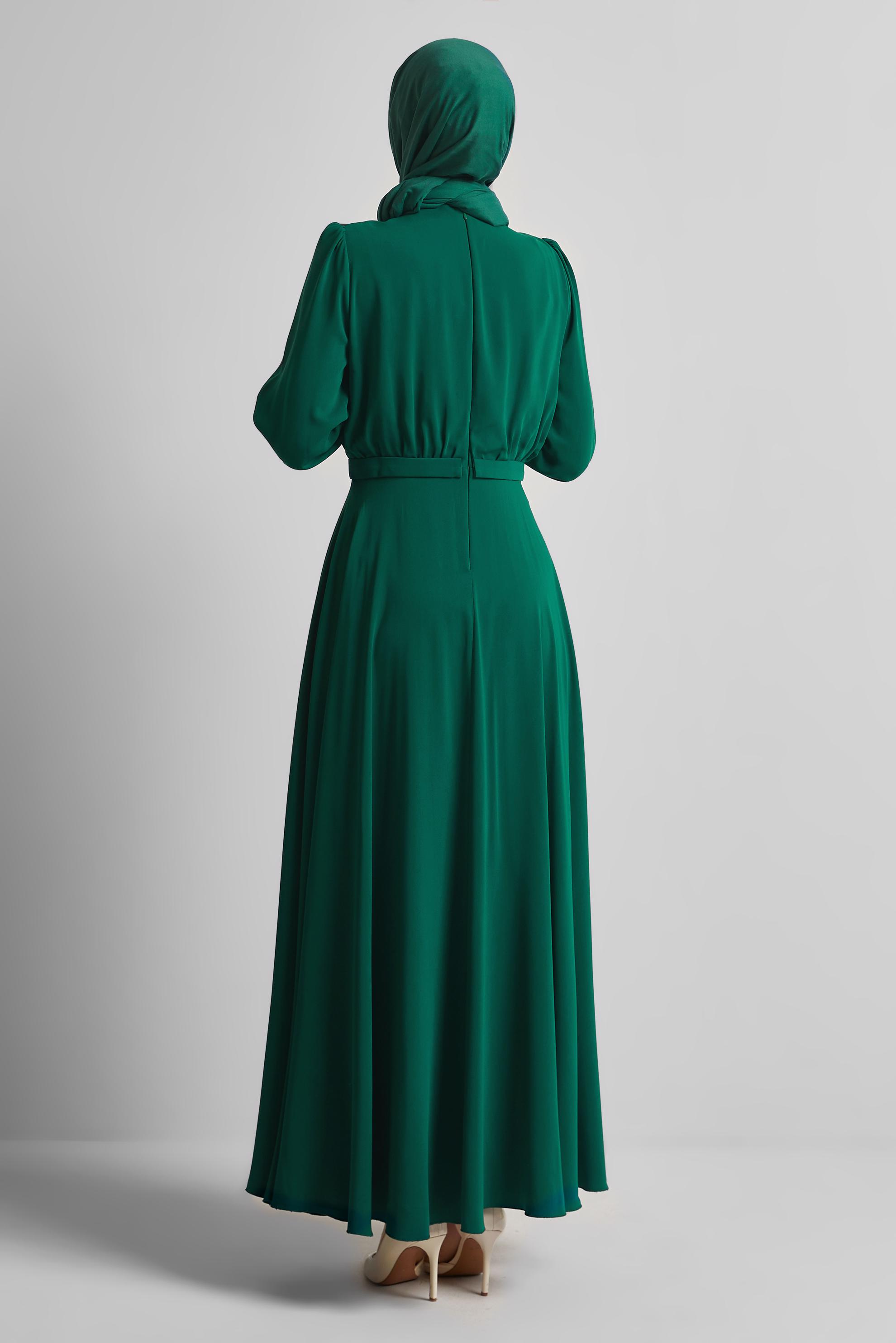 Tesettür giyim YEŞİL PAYET DETAYLI ELBİSE 45419
