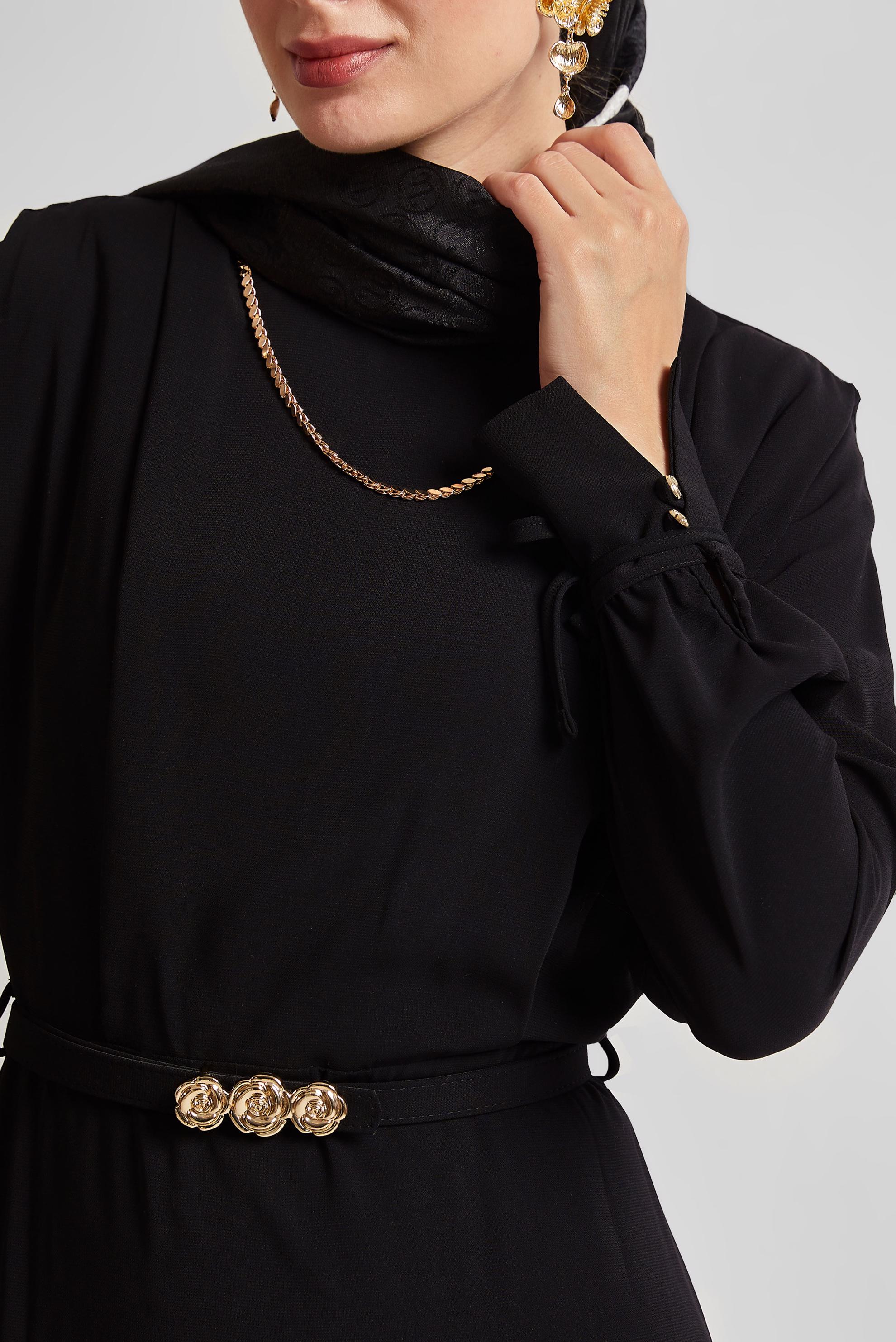 Tesettür giyim SİYAH KEMERLİ ELBİSE 45425