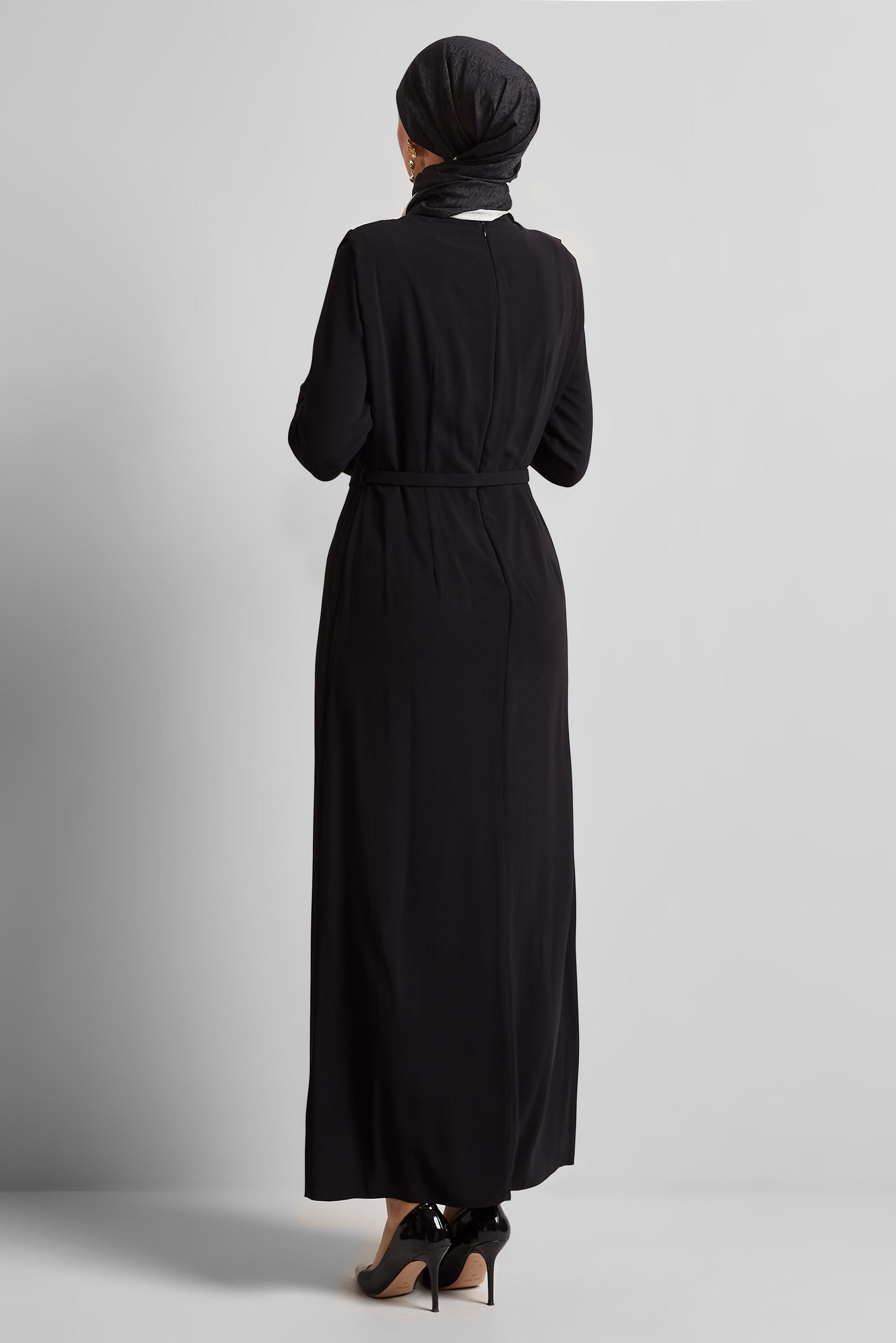 Tesettür giyim SİYAH KEMERLİ ELBİSE 45425