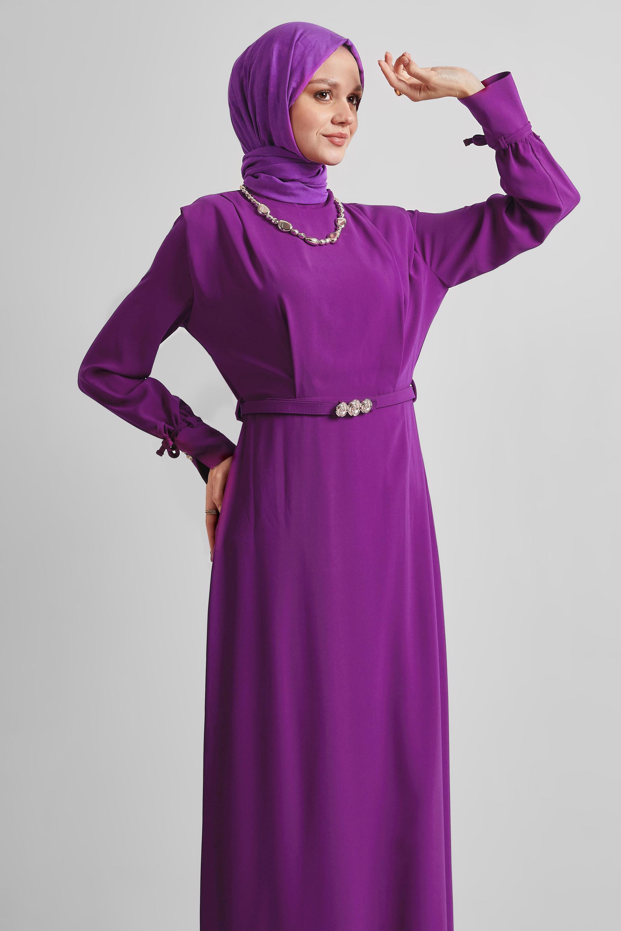 Hijab clothing PURPLE BELTED DRESS 45425