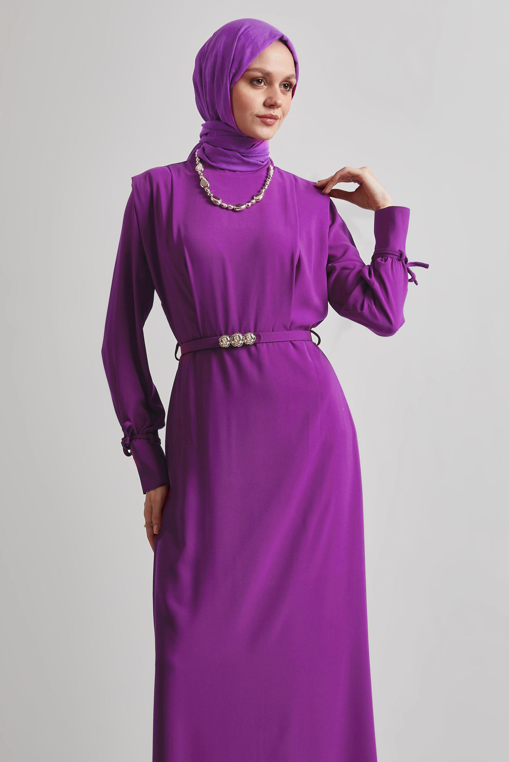 Hijab clothing PURPLE BELTED DRESS 45425