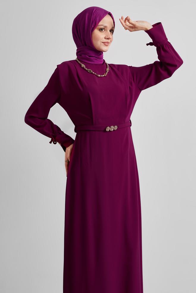 Hijab-Kleidung LILA KLEID MIT GÜRTEL 45425 - ALVİNA