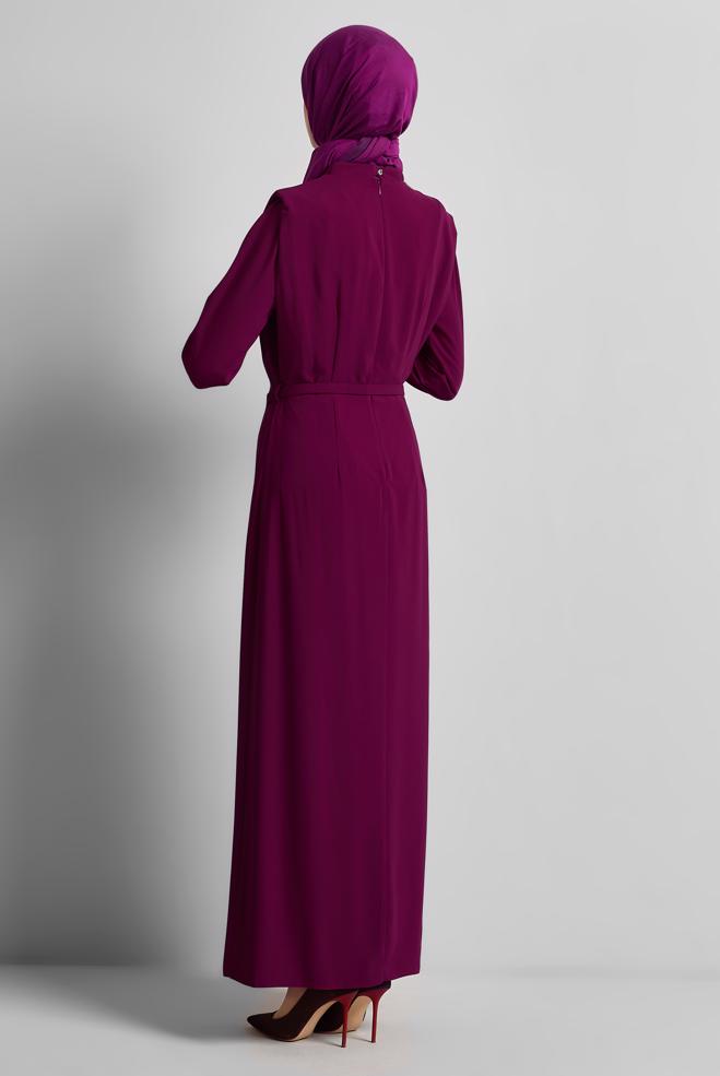 Hijab-Kleidung LILA KLEID MIT GÜRTEL 45425 - ALVİNA