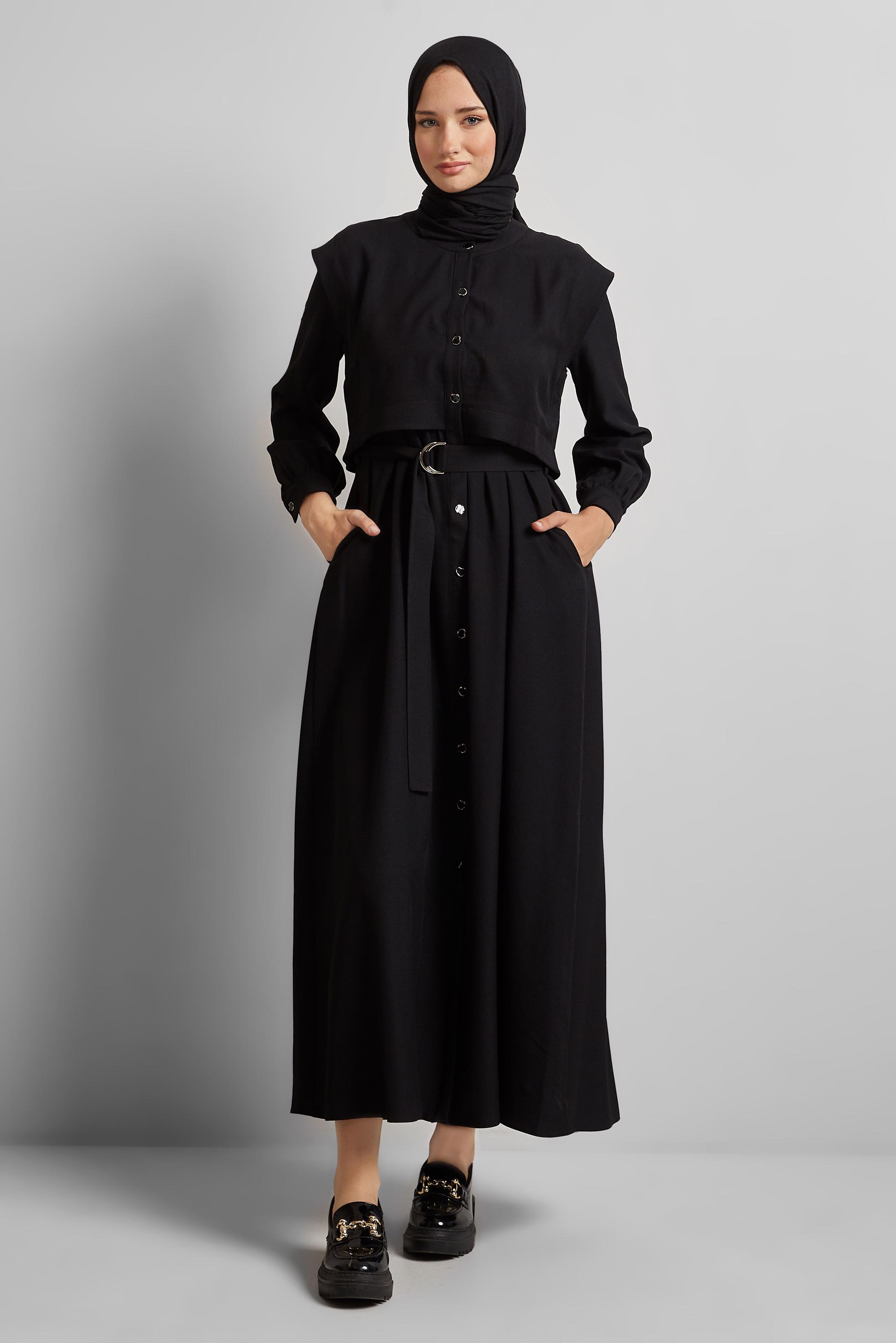 Vêtements hijab NOIR ROBE CEINTURÉE 45428