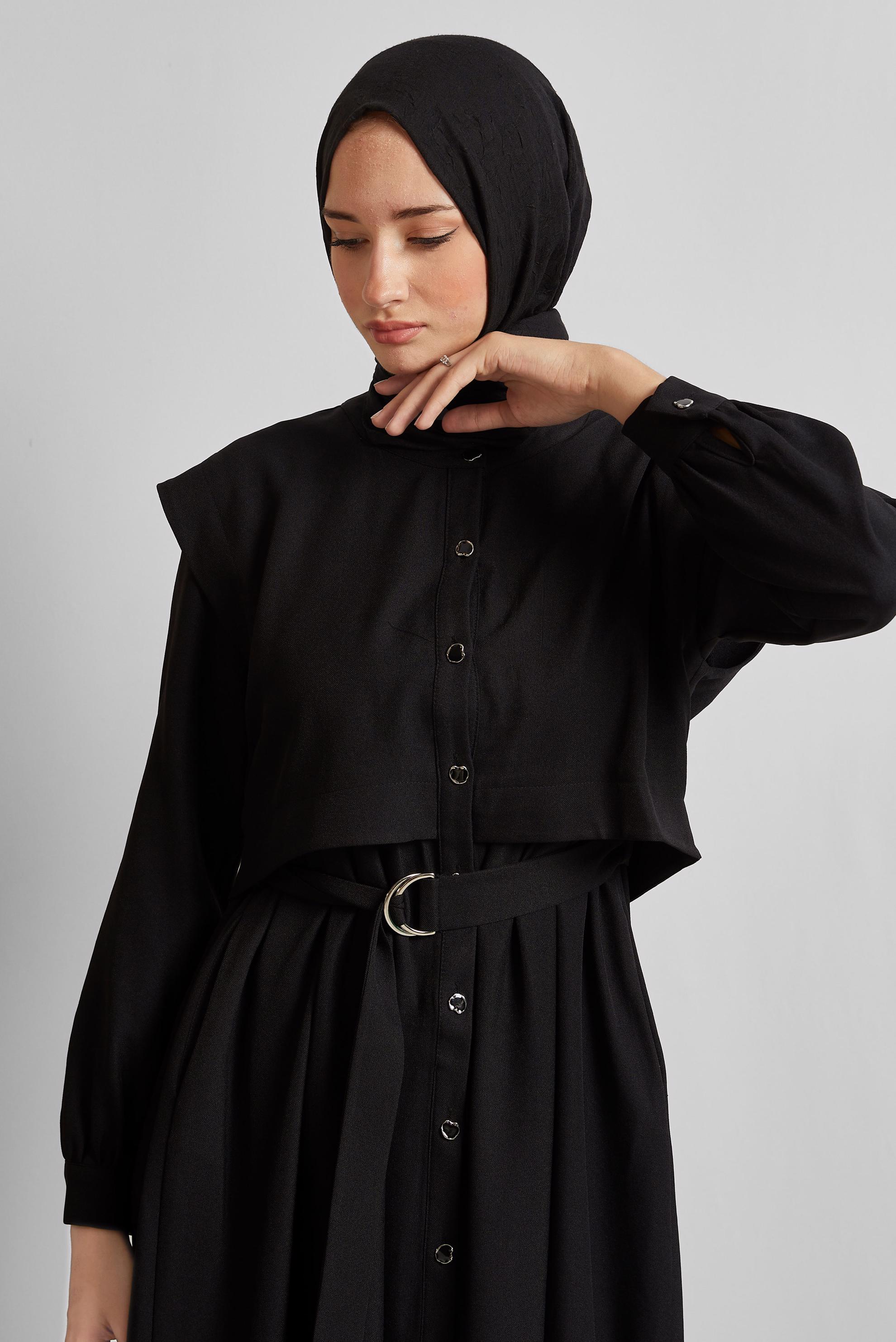 Vêtements hijab NOIR ROBE CEINTURÉE 45428