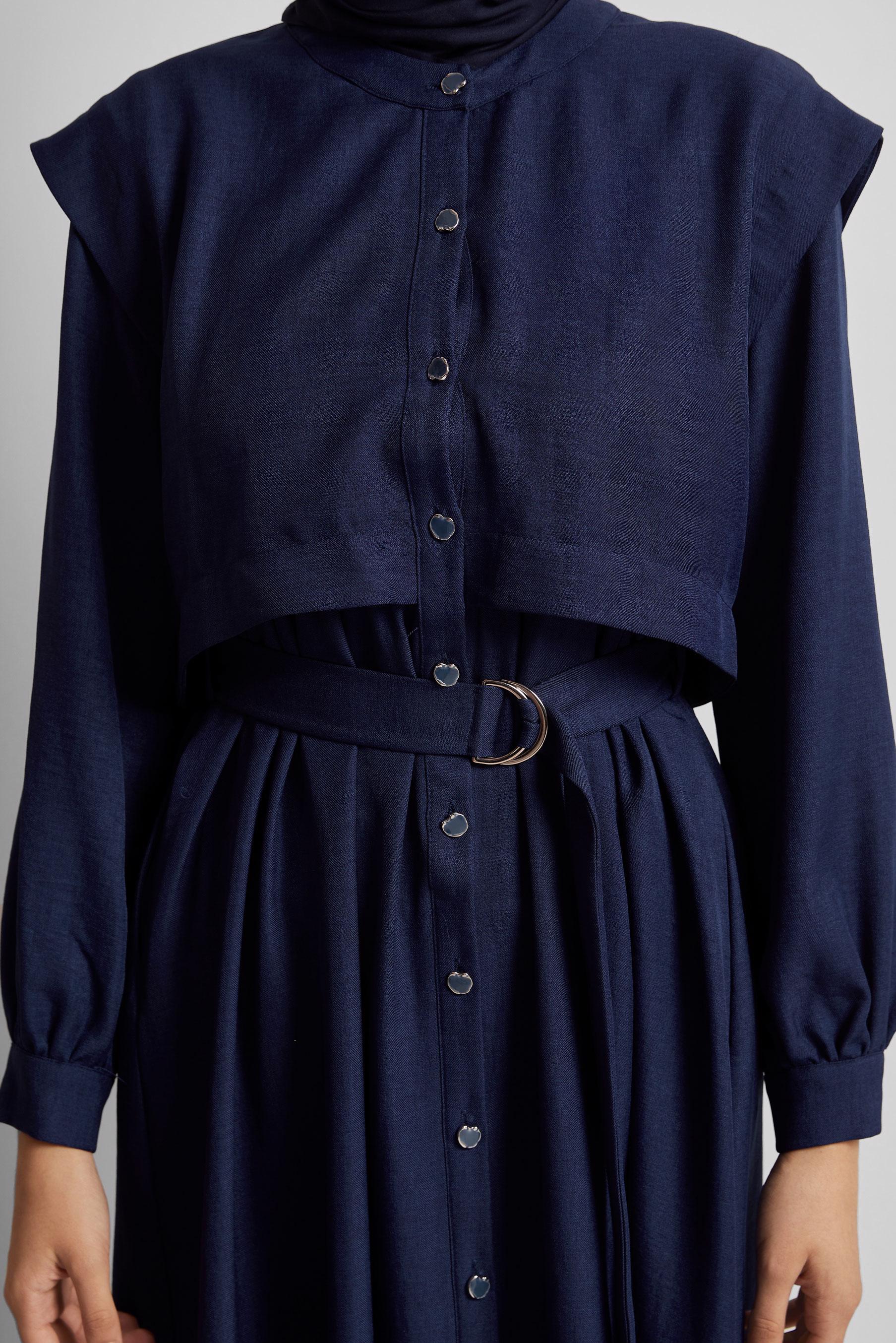 Tesettür giyim LACİVERT KEMERLİ ELBİSE 45428