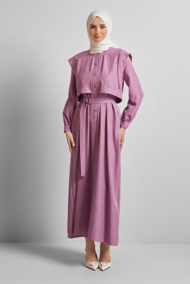 Hijab-Kleidung DAMSON KLEID MIT GÜRTEL 45428 - ALVİNA