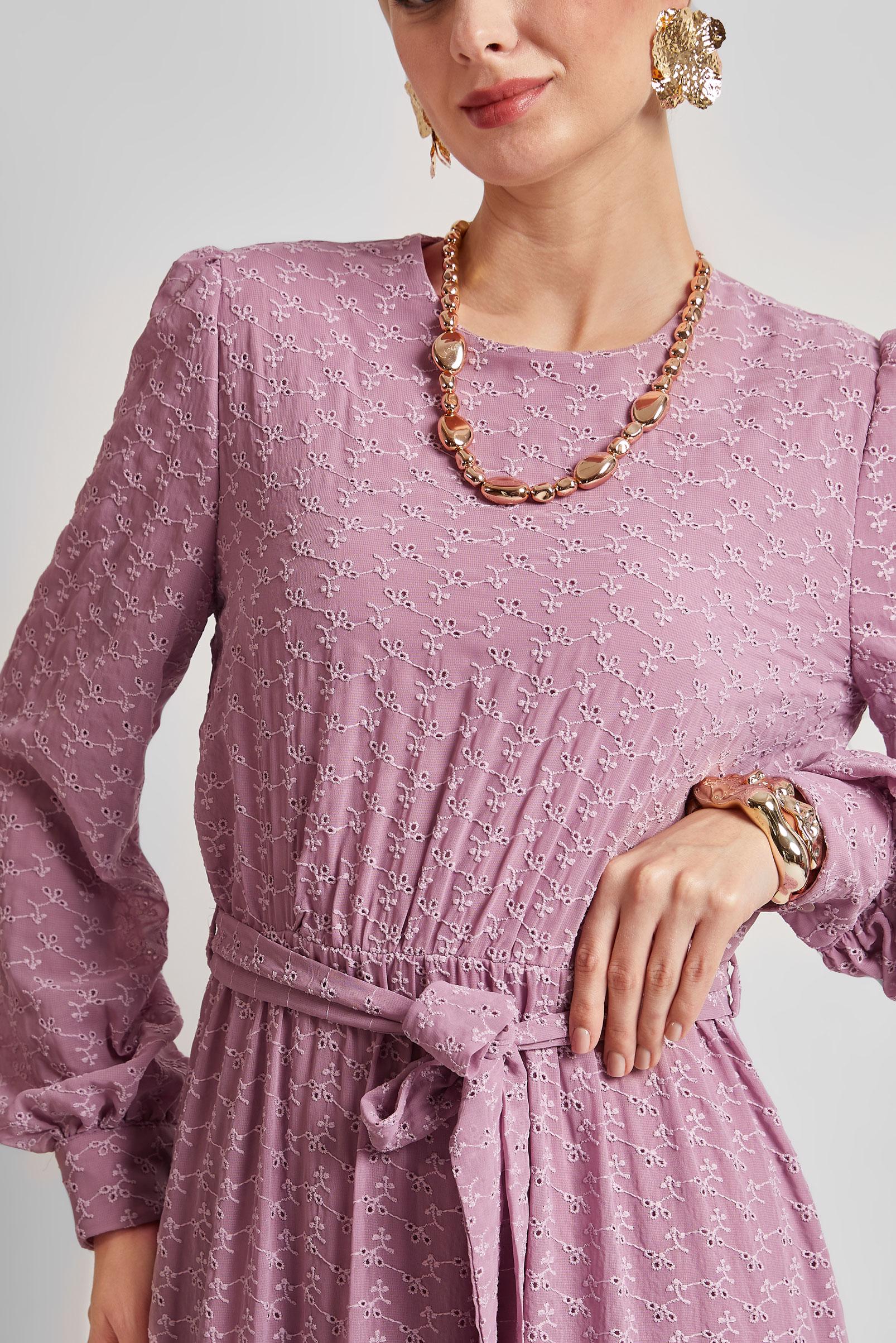 Tesettür giyim PEMBE KUŞAKLI ŞİFON ELBİSE 45431