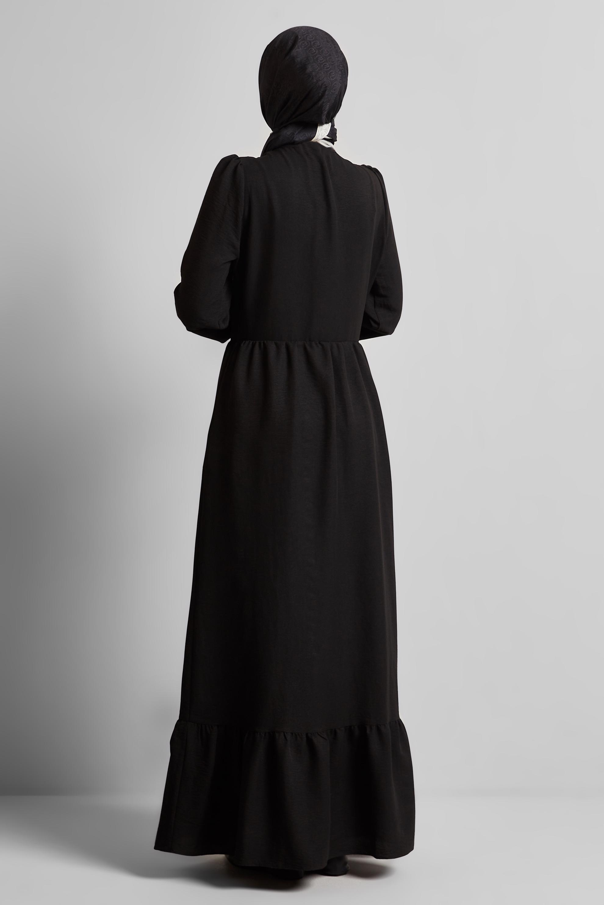 Tesettür giyim SİYAH BAĞCIKLI ELBİSE 45433