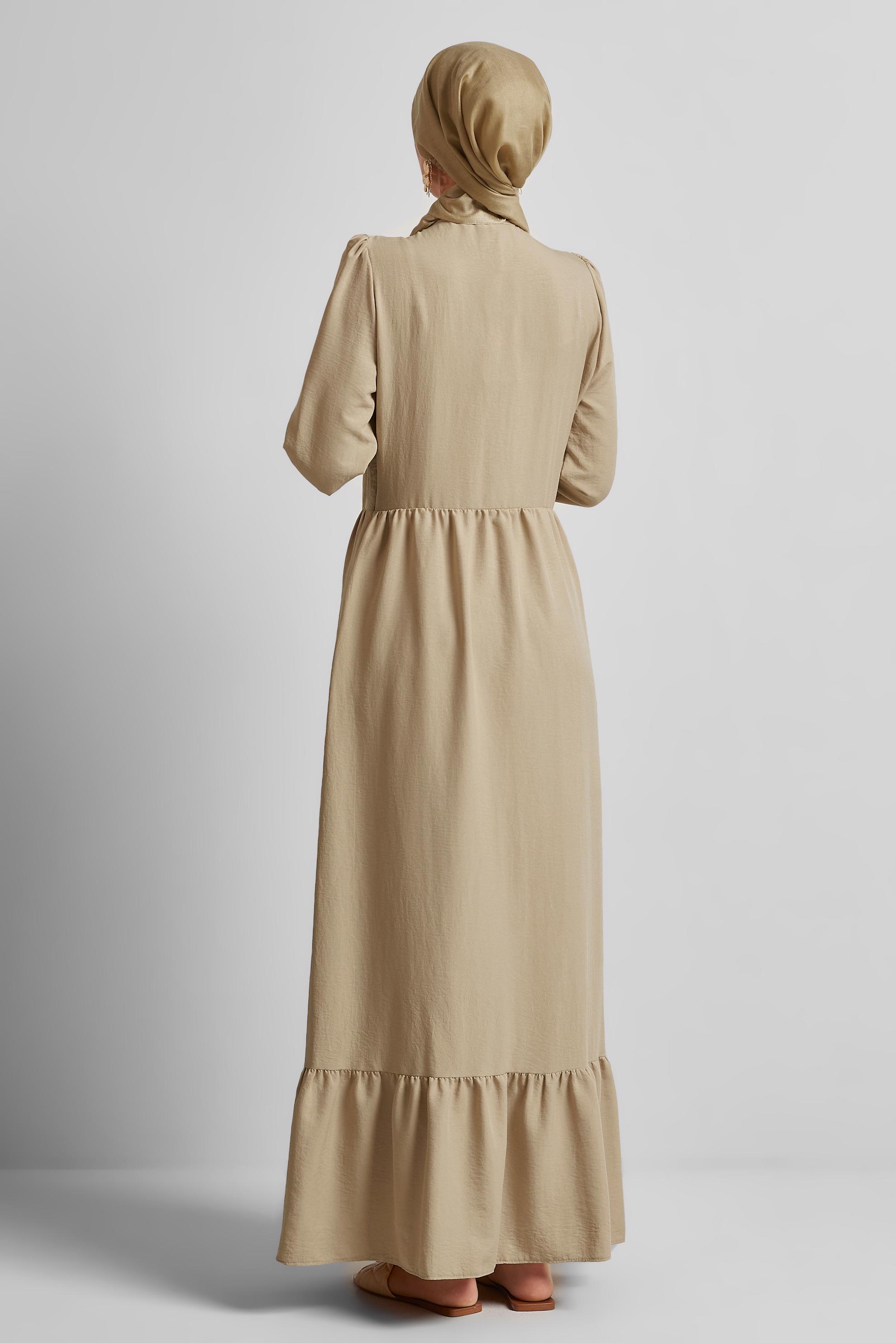 Tesettür giyim KAHVE BAĞCIKLI ELBİSE 45433