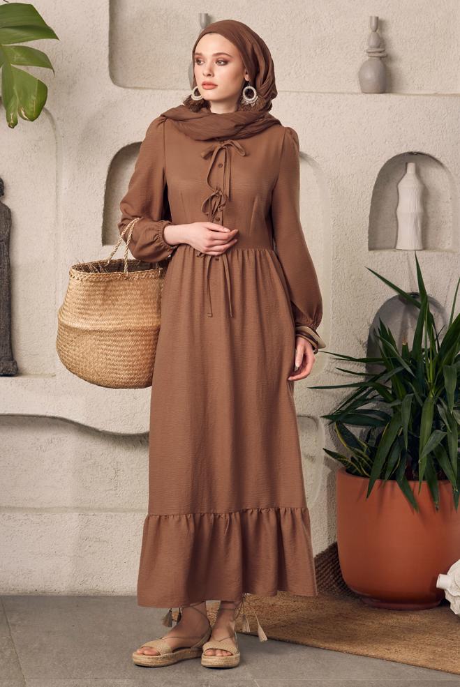 Vêtements hijab BRUN ROBE NOUÉE 45433 - ALVİNA