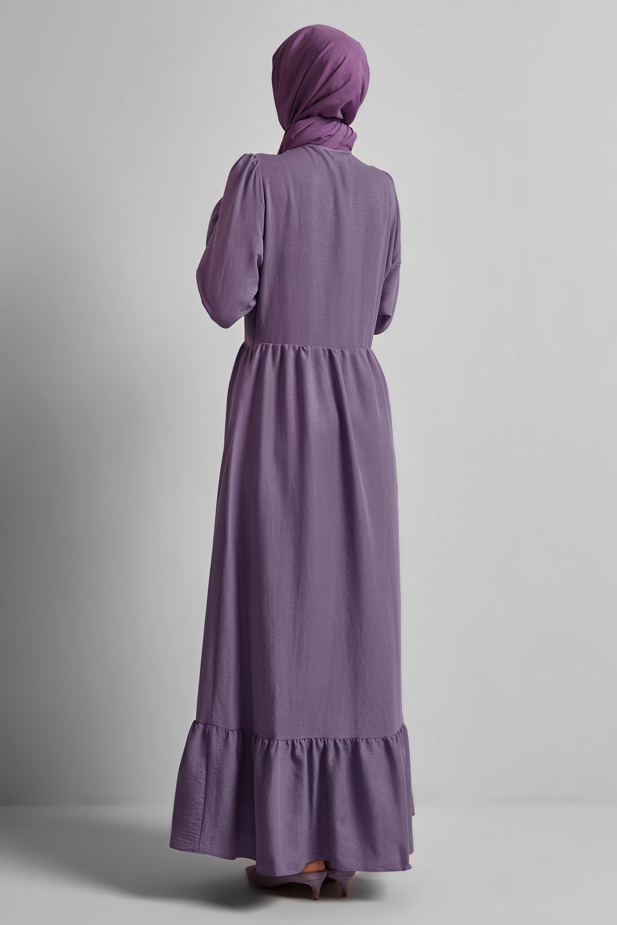 Tesettür giyim MOR BAĞCIKLI ELBİSE 45433