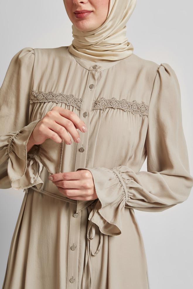 Hijab-Kleidung SAND GEBUNDENES KLEID 45434 - ALVİNA