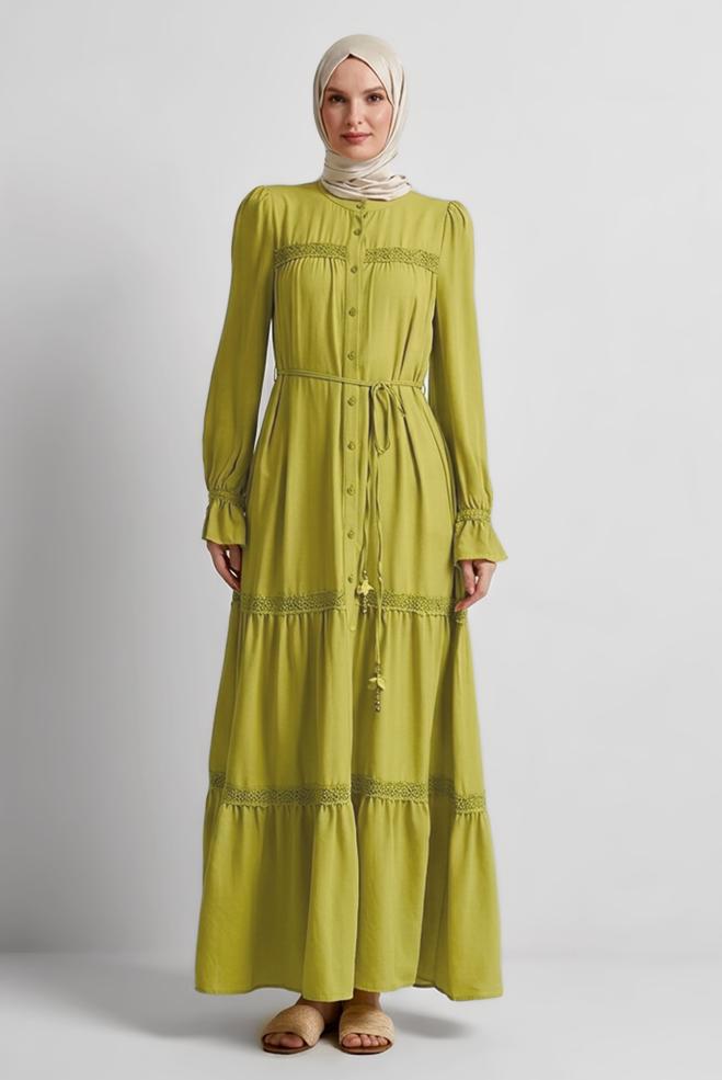 Hijab clothing GREEN TIED DRESS 45434 - ALVİNA