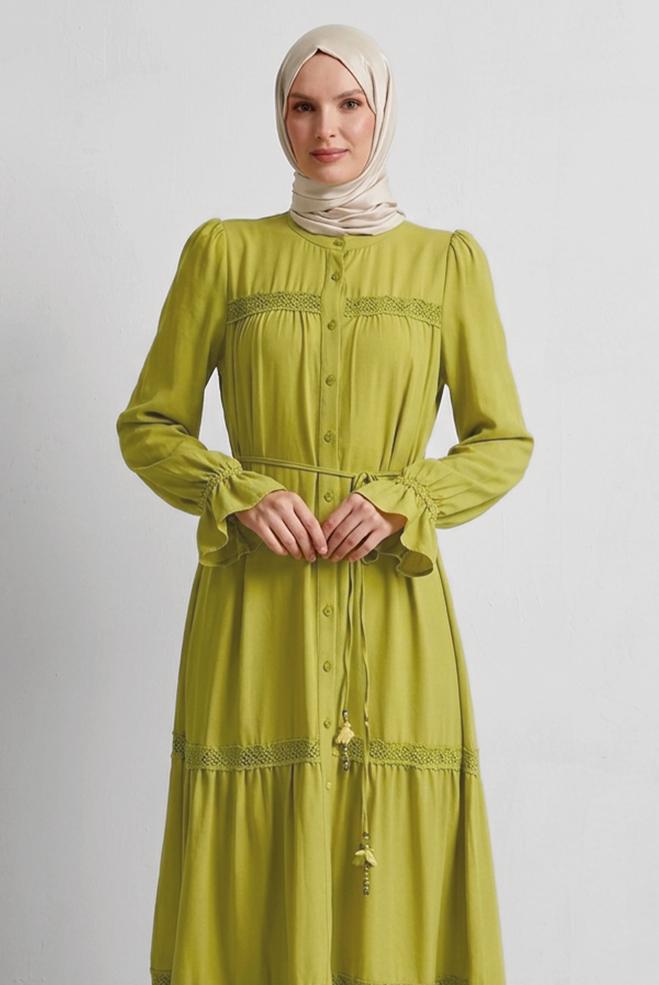 Hijab clothing GREEN TIED DRESS 45434 - ALVİNA