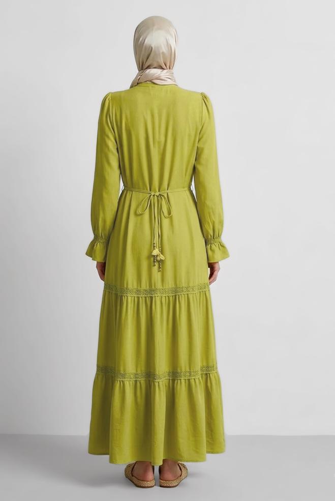 Hijab clothing GREEN TIED DRESS 45434 - ALVİNA