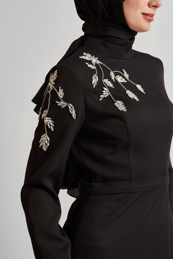Hijab clothing BLACK GEM EMBROIDERD DRESS 45448 - ALVİNA
