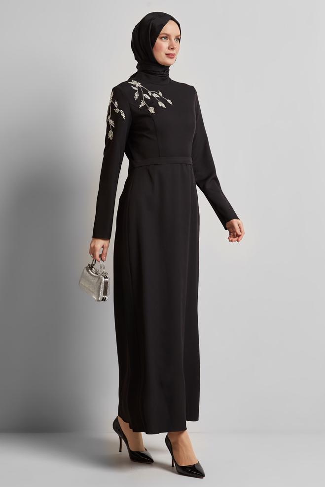 Hijab clothing BLACK GEM EMBROIDERD DRESS 45448 - ALVİNA