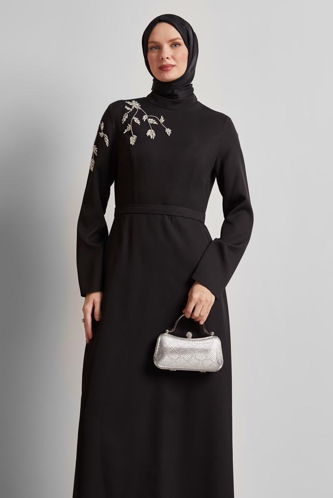 Hijab clothing BLACK GEM EMBROIDERD DRESS 45448 - ALVİNA