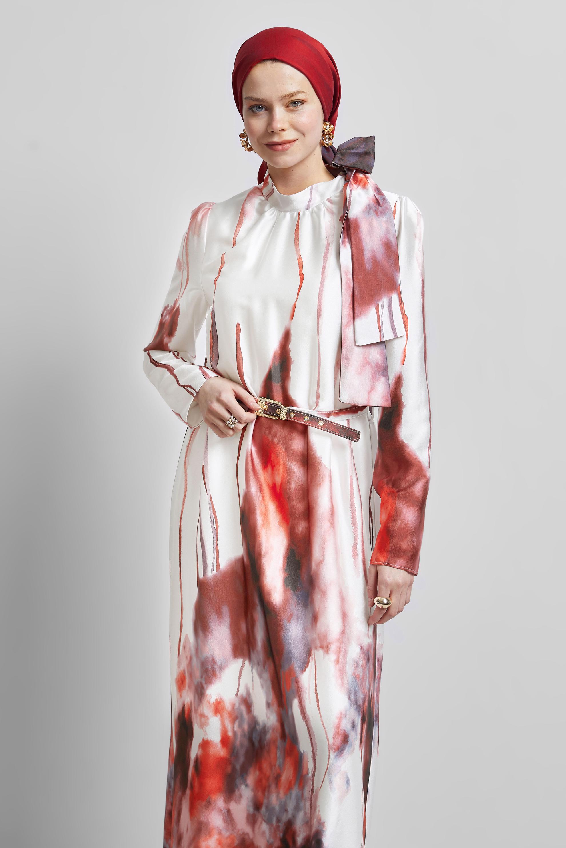 Hijab clothing CLARET RED BELTED DRESS 45451