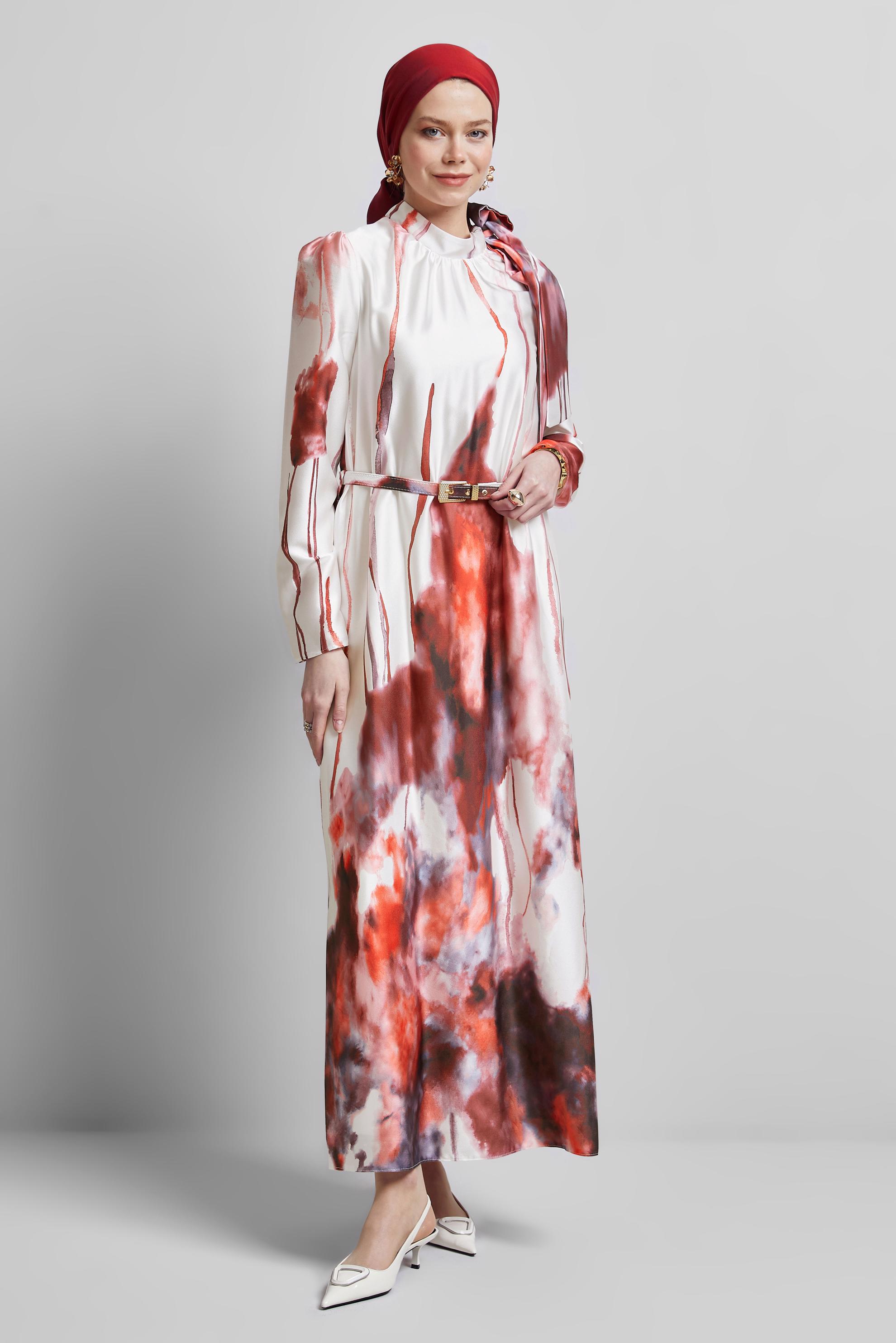 Hijab clothing CLARET RED BELTED DRESS 45451