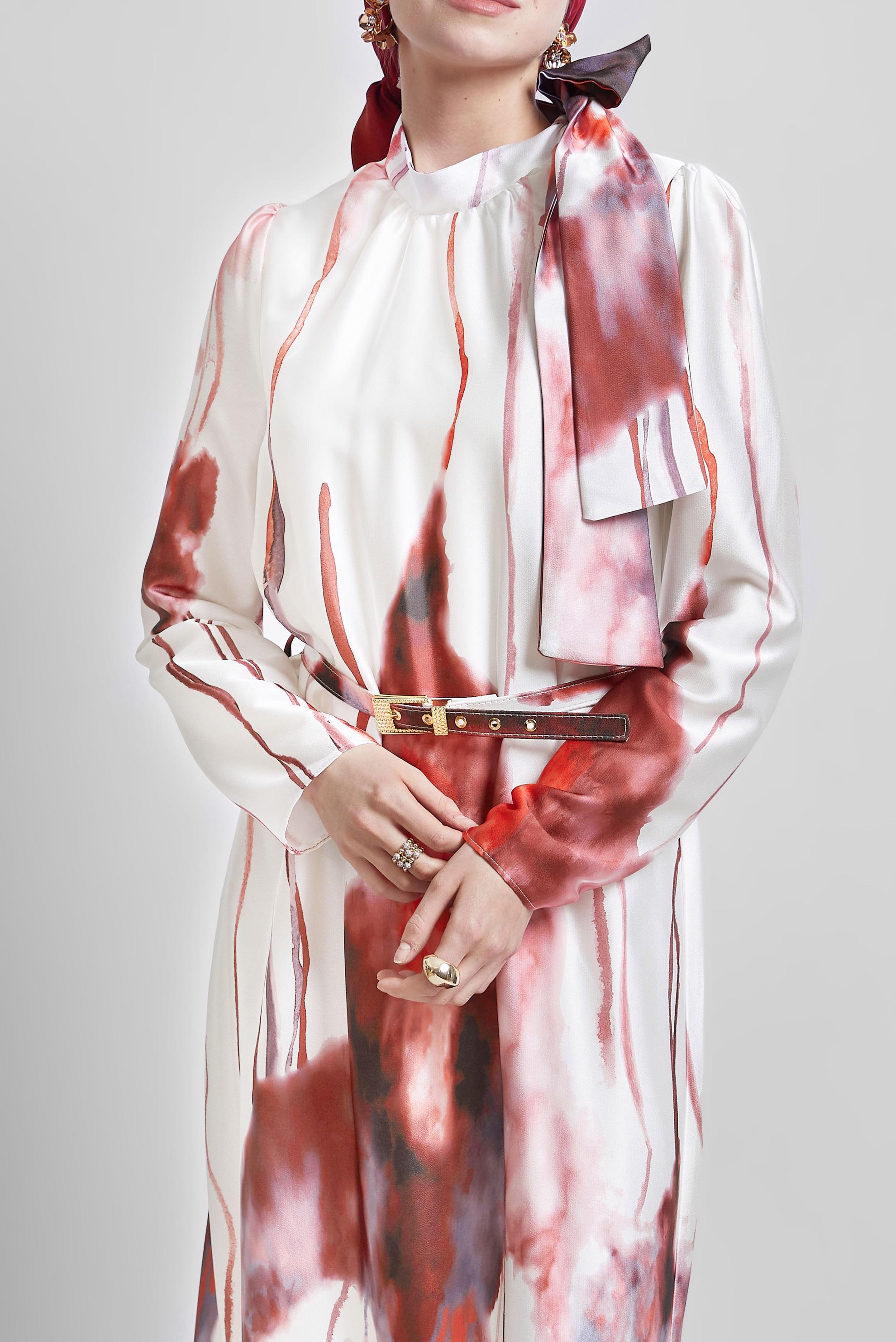 Hijab clothing CLARET RED BELTED DRESS 45451