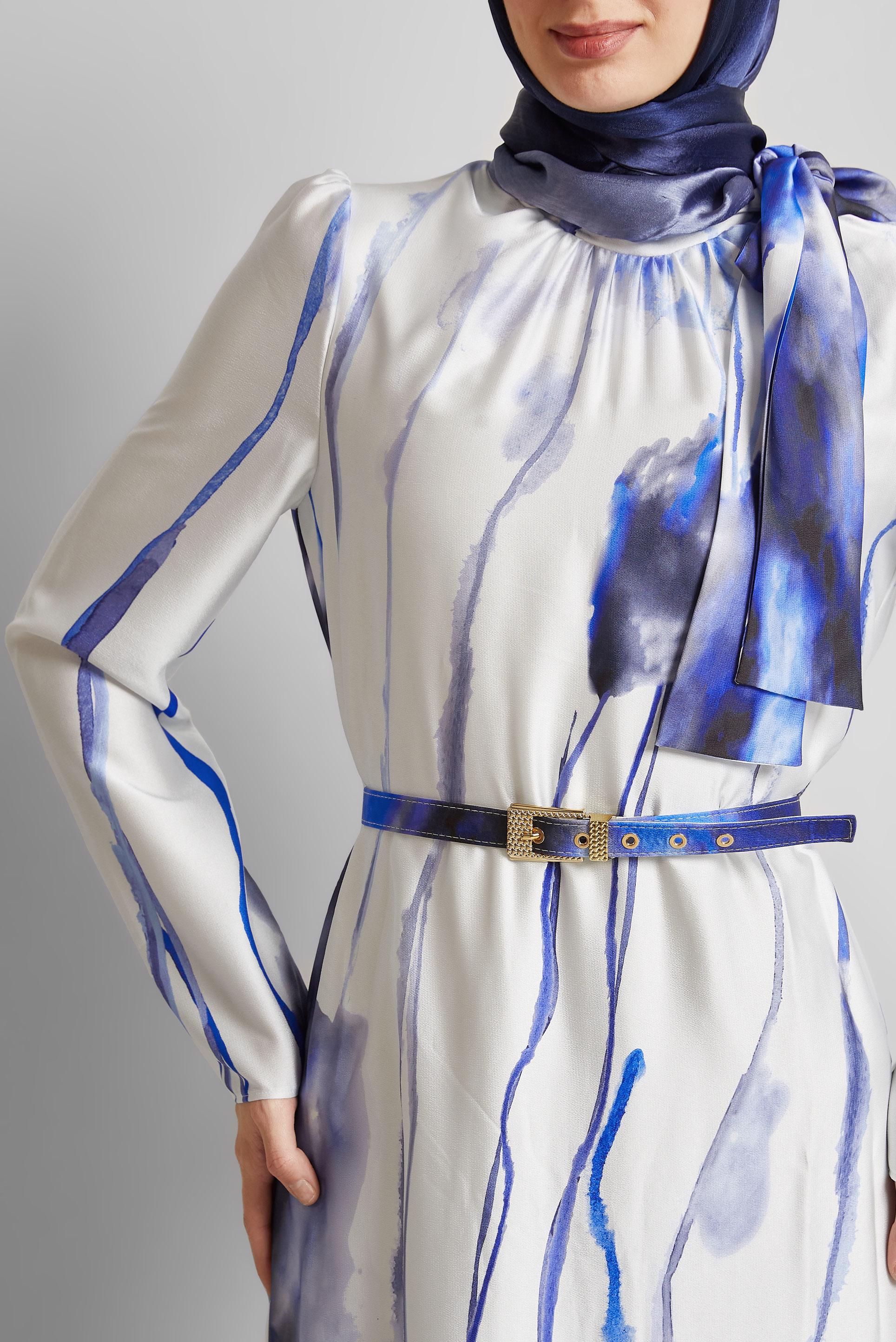 Tesettür giyim LACİVERT KEMERLİ ELBİSE 45451