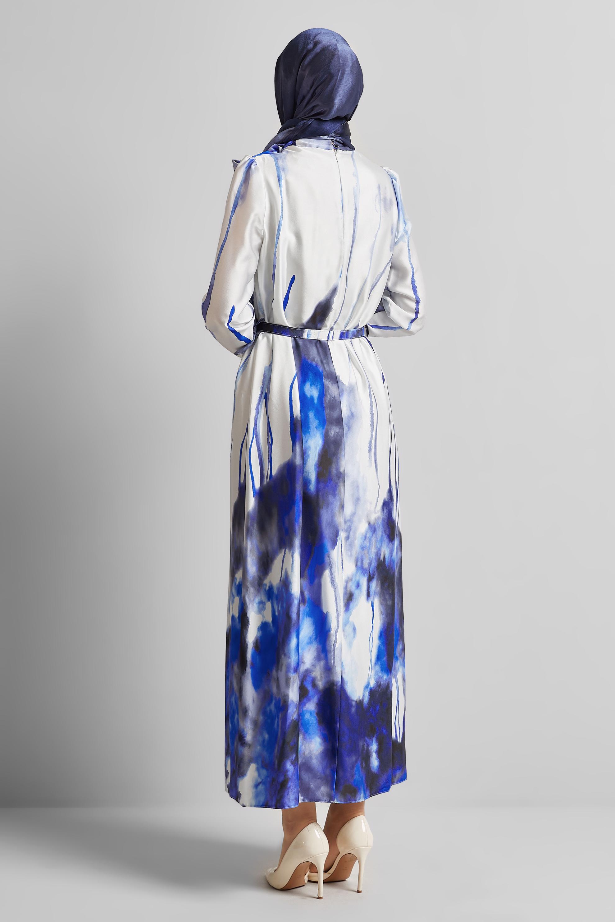 Tesettür giyim LACİVERT KEMERLİ ELBİSE 45451