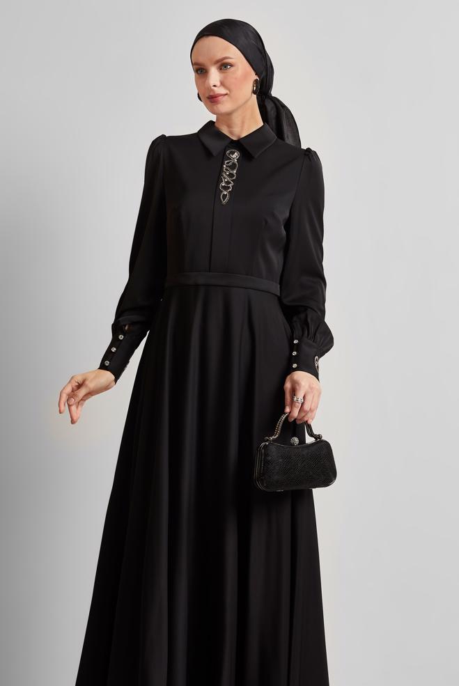 Hijab clothing BLACK GEM DETAILED DRESS 45452 - ALVİNA