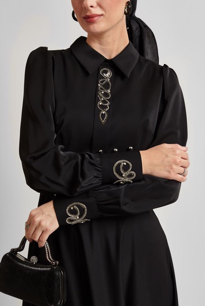 Hijab clothing BLACK GEM DETAILED DRESS 45452 - ALVİNA