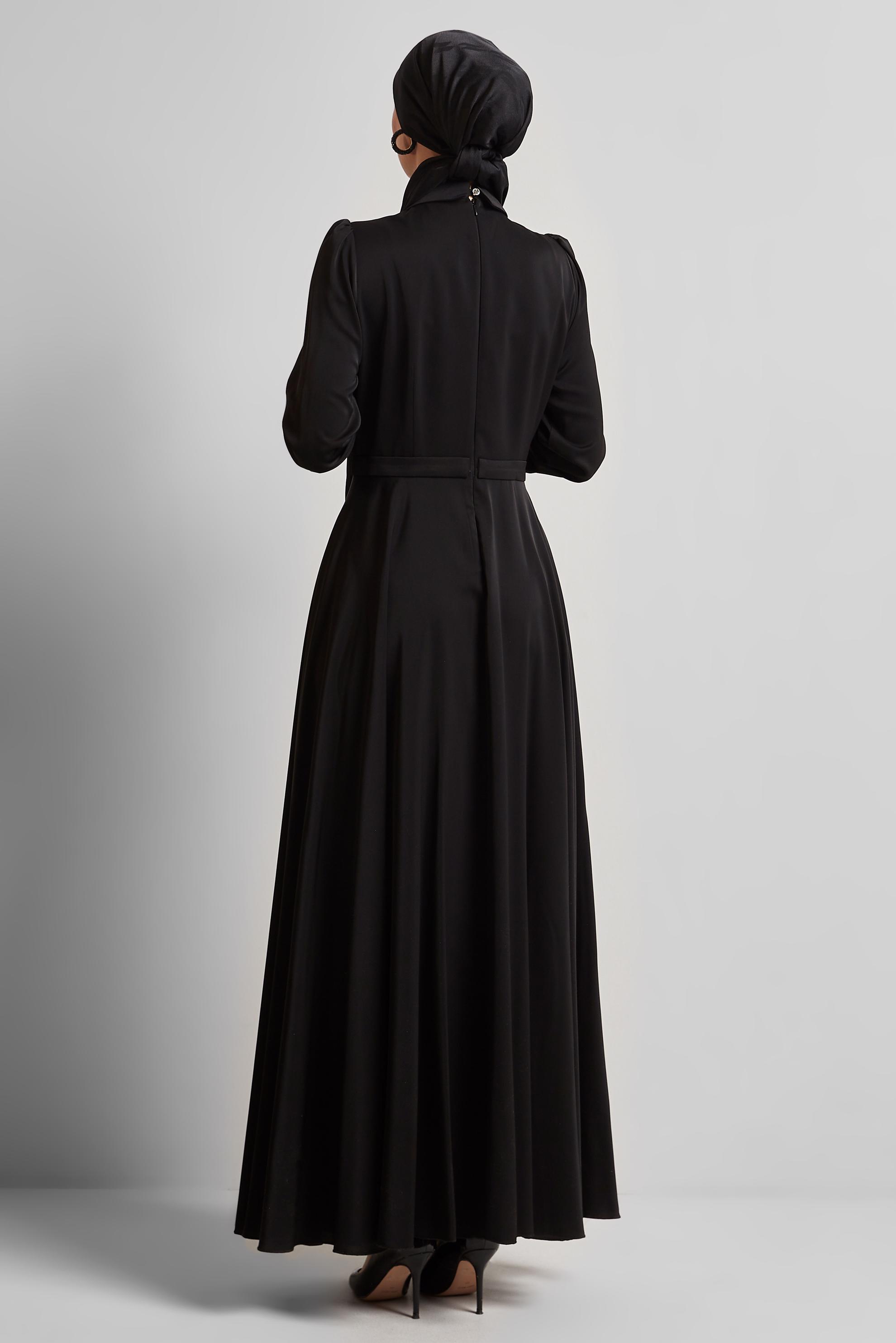 Tesettür giyim SİYAH TAŞ DETAYLI ELBİSE 45452