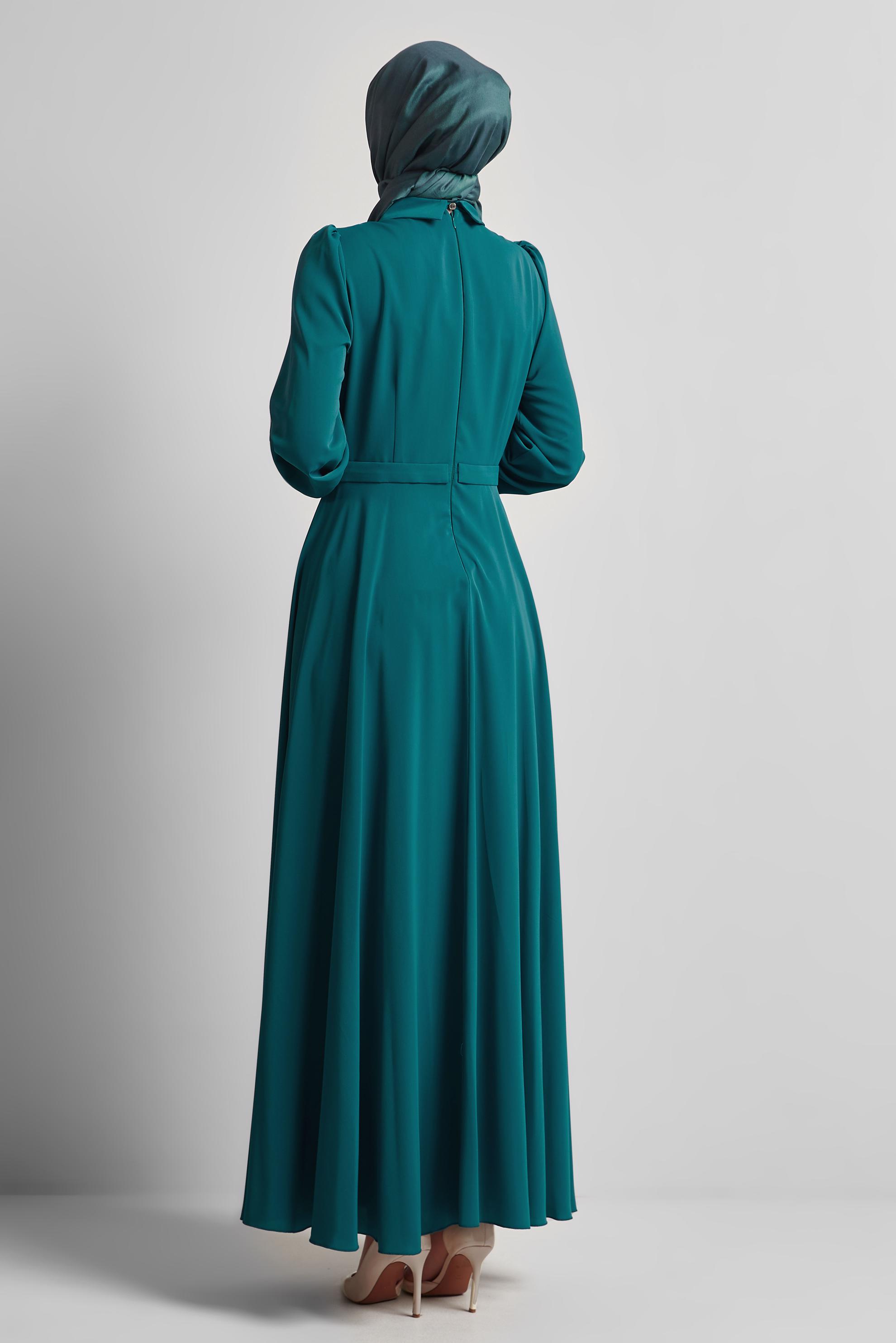 Tesettür giyim MAVİ TAŞ DETAYLI ELBİSE 45452