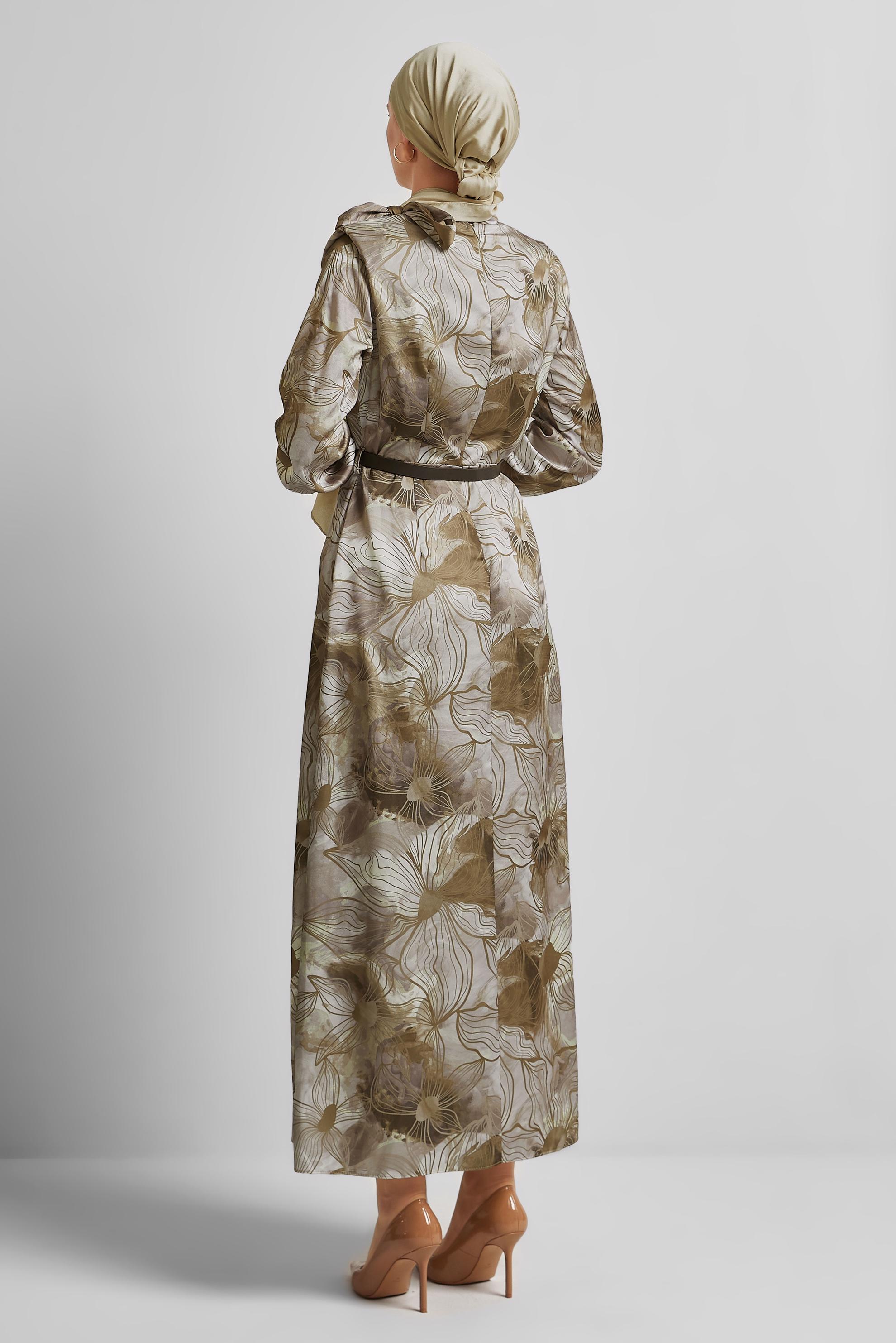 Tesettür giyim VİZON SATEN ELBİSE 45453