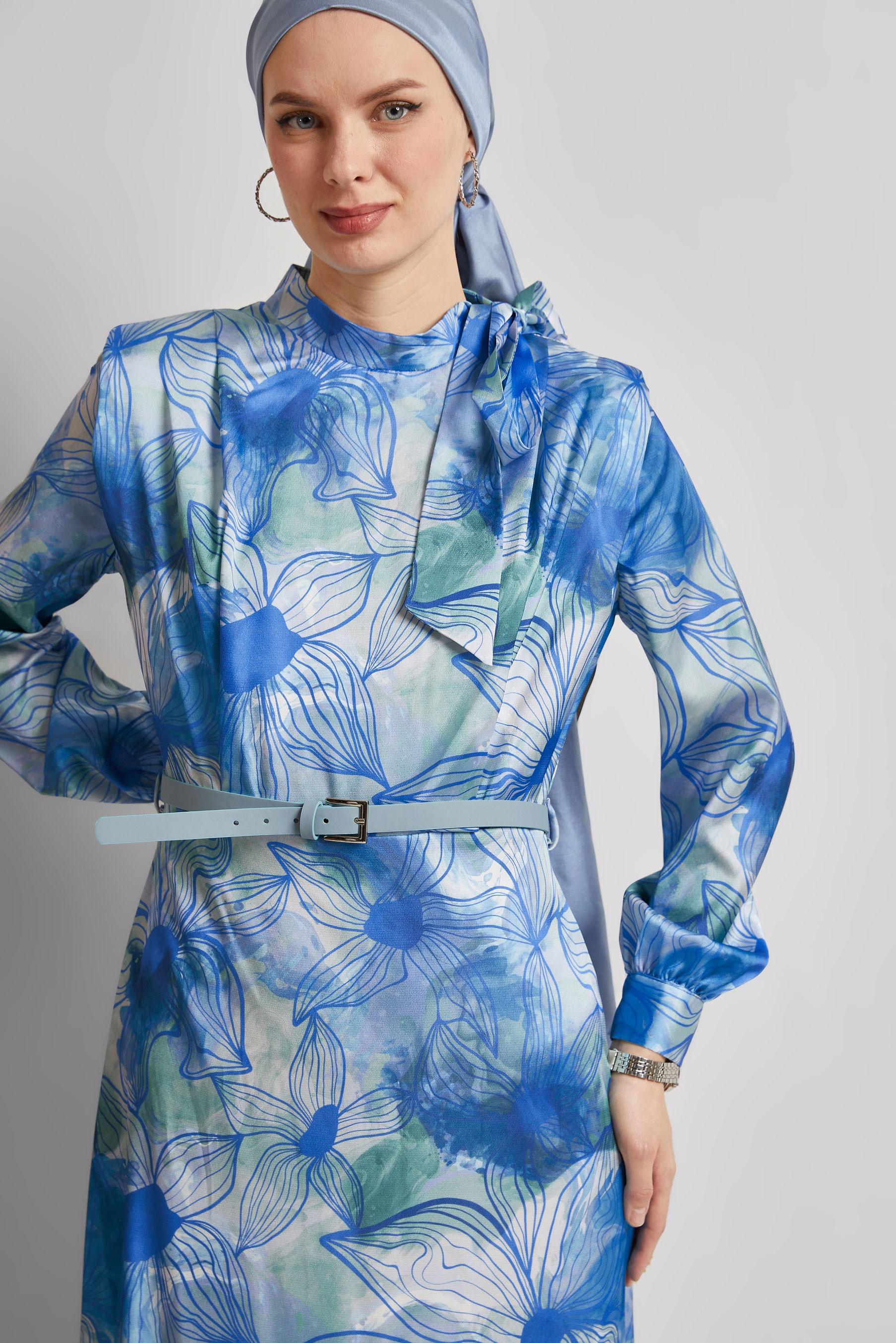 Tesettür giyim LACİVERT SATEN ELBİSE 45453