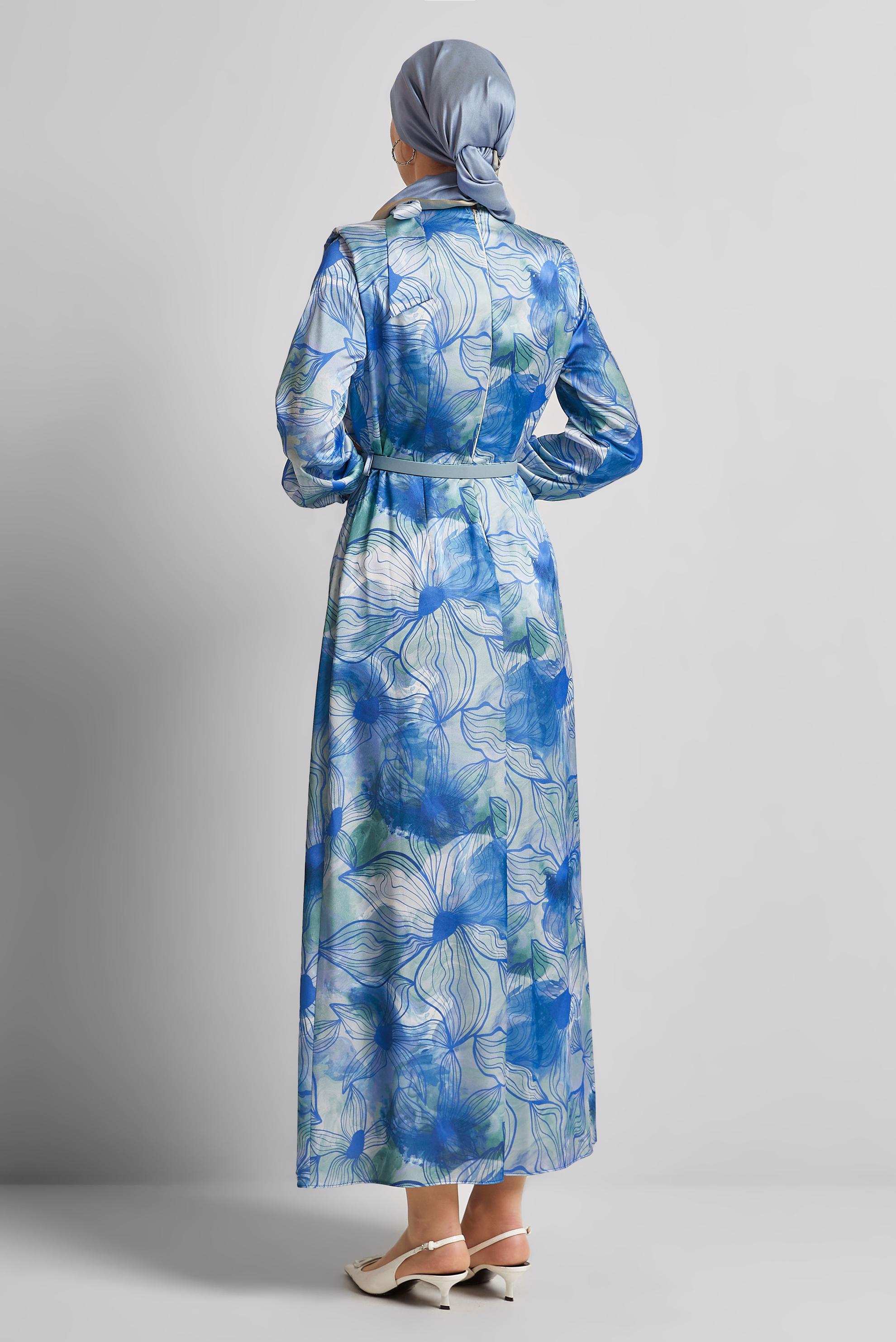 Tesettür giyim LACİVERT SATEN ELBİSE 45453