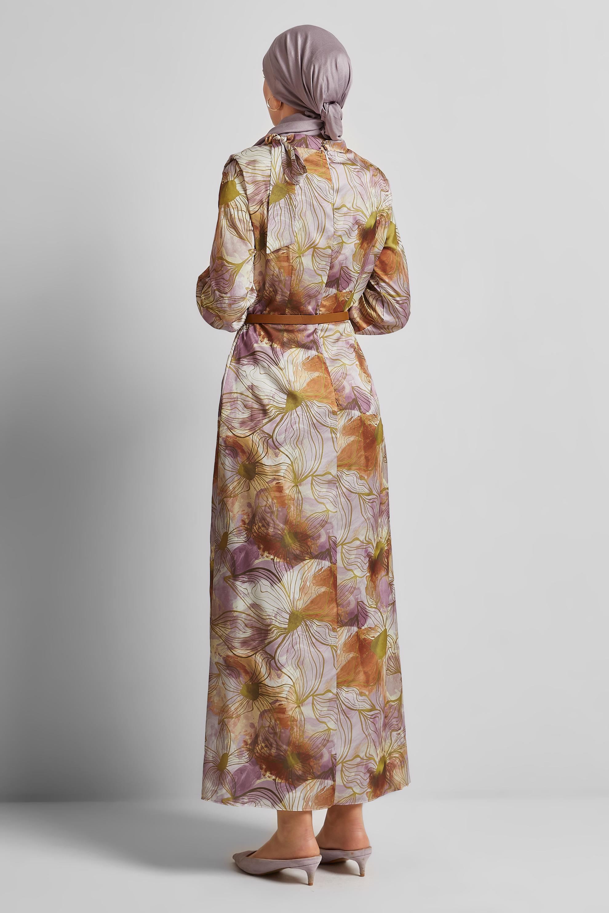 Tesettür giyim MOR SATEN ELBİSE 45453