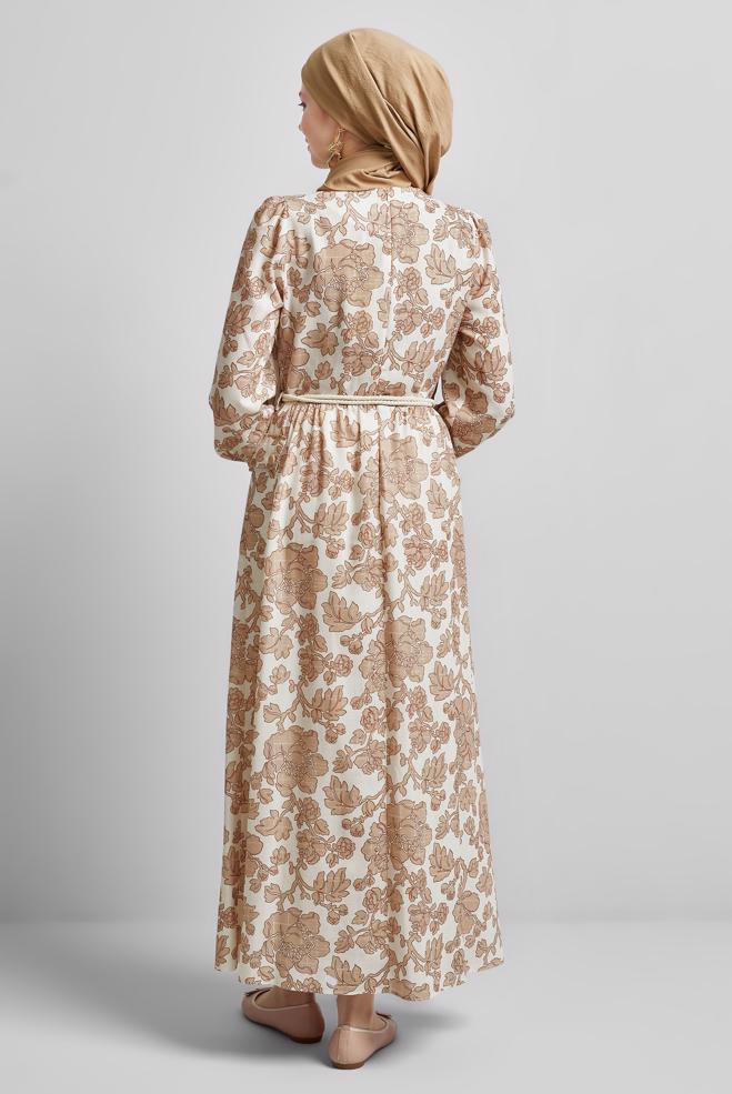 Hijab-Kleidung NERZ KLEID MIT GÜRTELMUSTER 45458 - ALVİNA