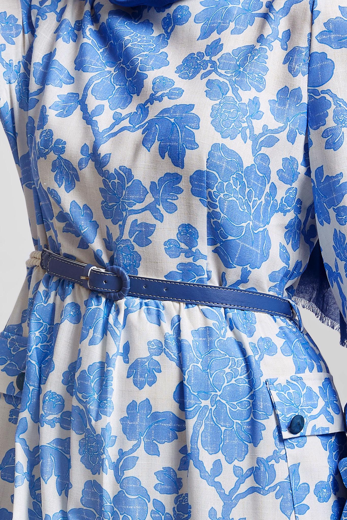 Tesettür giyim LACİVERT KEMERLİ DESENLİ ELBİSE 45458