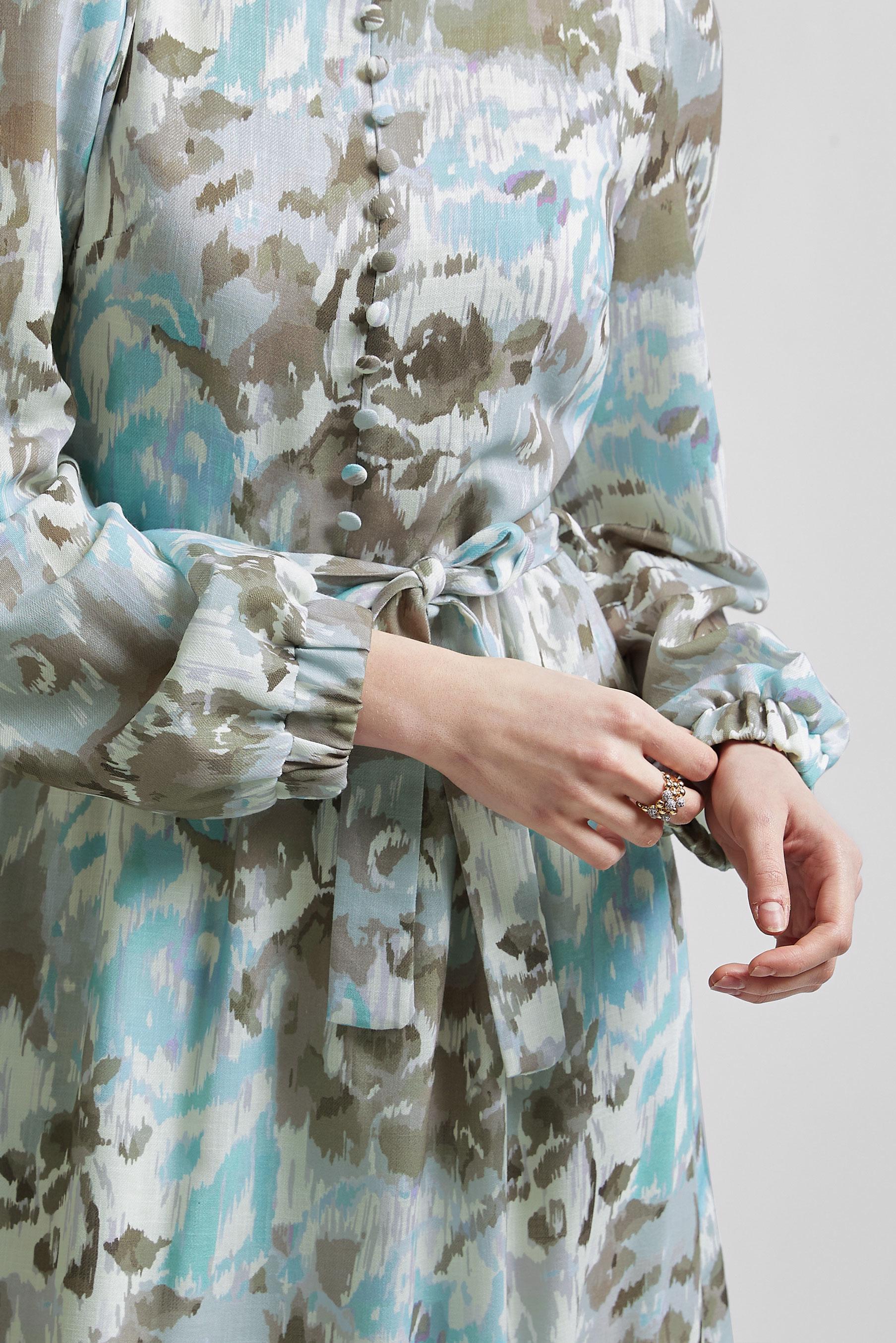 Tesettür giyim VİZON KUŞAKLI DESENLİ ELBİSE 45459