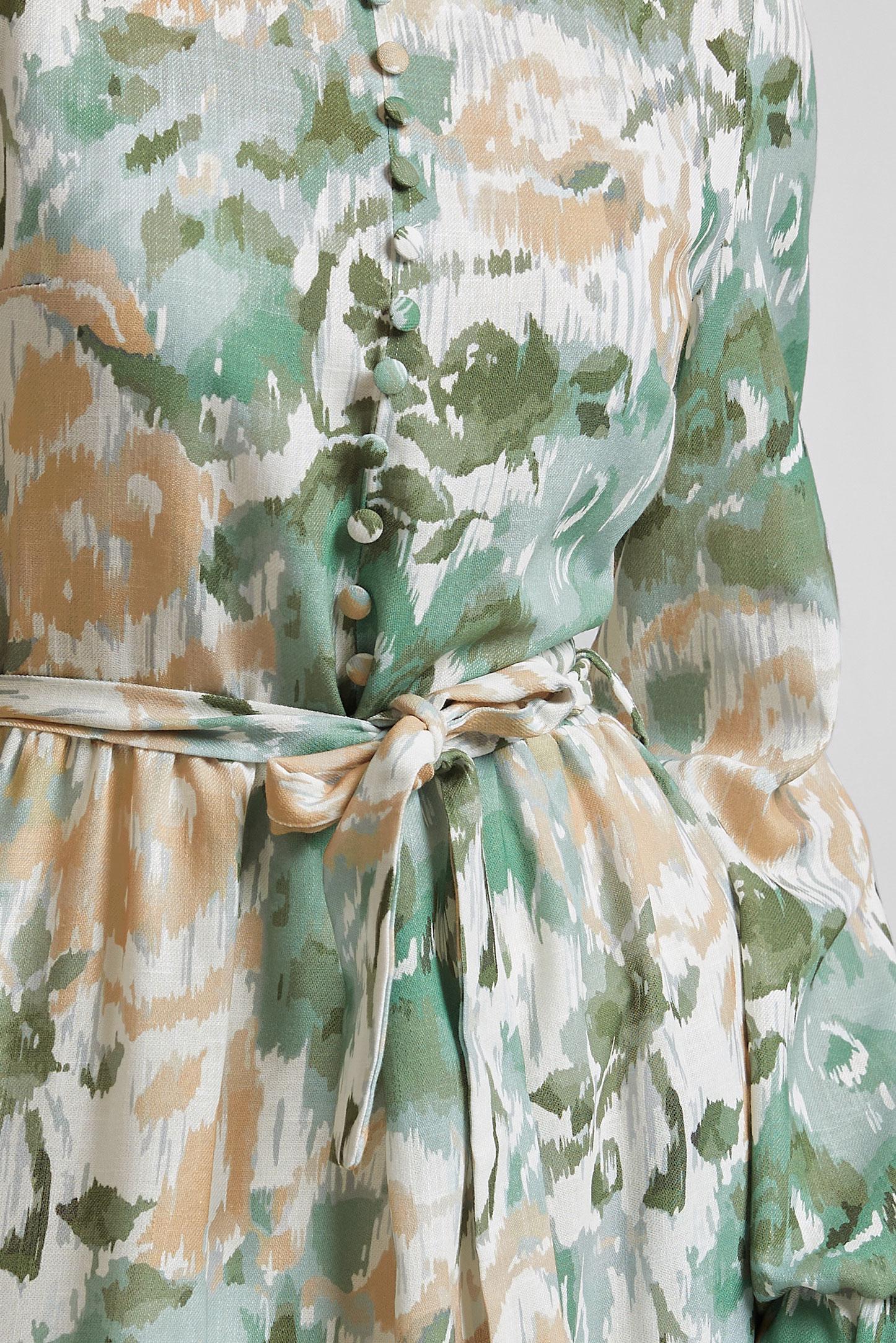 Tesettür giyim HAKİ KUŞAKLI DESENLİ ELBİSE 45459