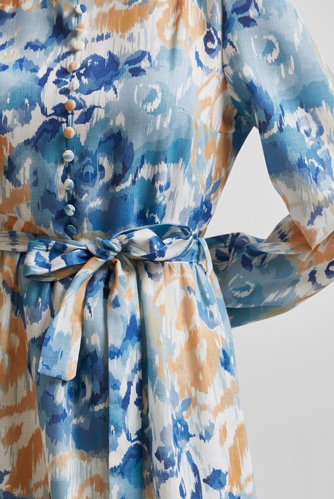 Hijab clothing NAVY BLUE BELTED PATTERNED DRESS 45459 - ALVİNA