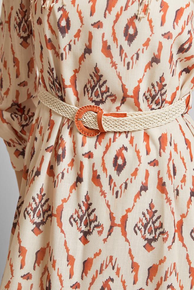 Hijab-Kleidung ORANGE KLEID MIT GÜRTEL 45490 - ALVİNA