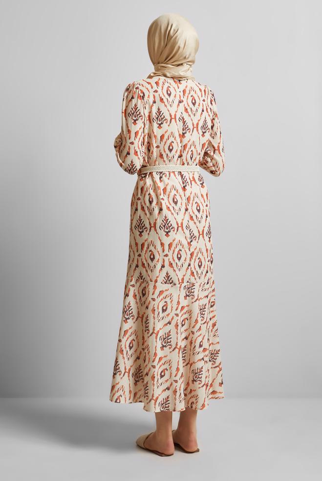 Hijab-Kleidung ORANGE KLEID MIT GÜRTEL 45490 - ALVİNA