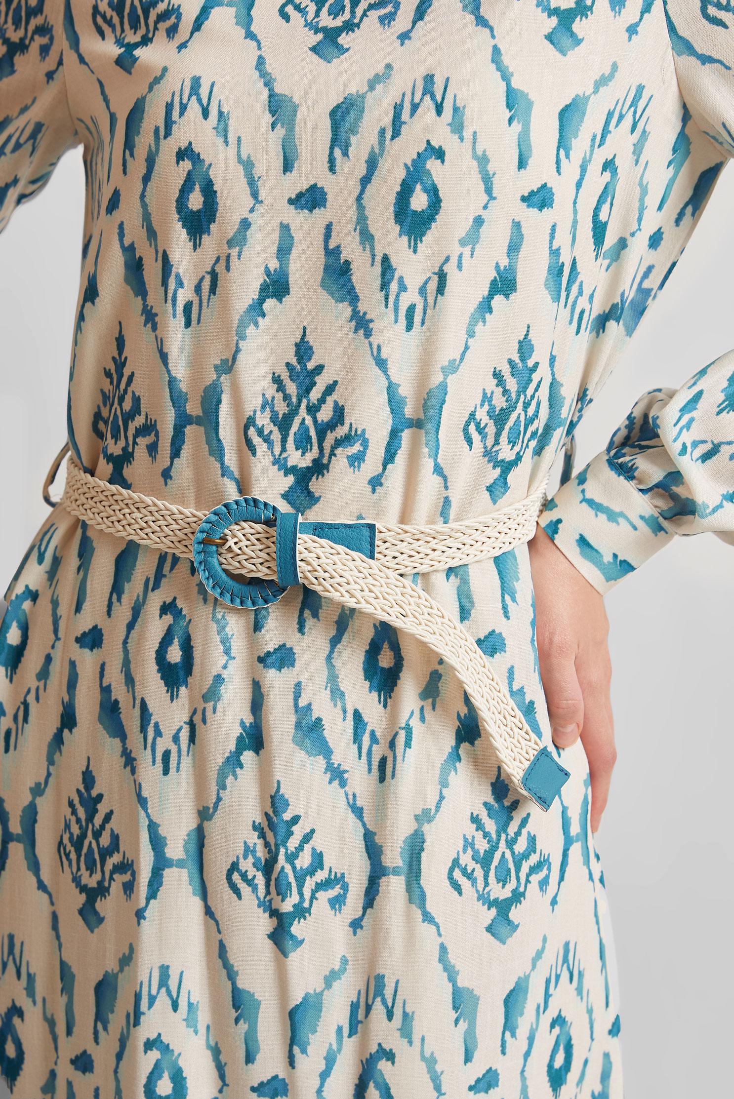 Tesettür giyim LACİVERT KETEN GÖRÜNÜMLÜ KEMERLİ ELBİSE 45490